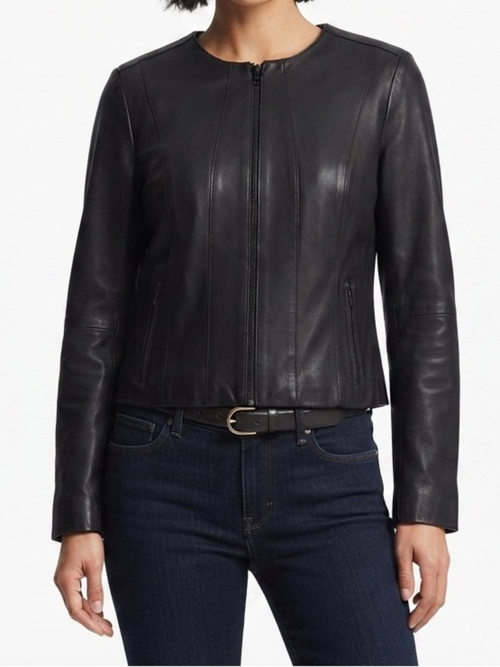 NWT Halogen Women’s Collarless 100% Leather Jacket Size XL Petite
